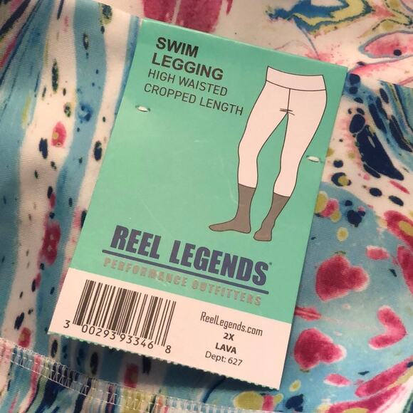 Reel Legends Watercolor Swirl High Waisted Cropped Length Swim Legging Size 2X - Picture 7 of 8